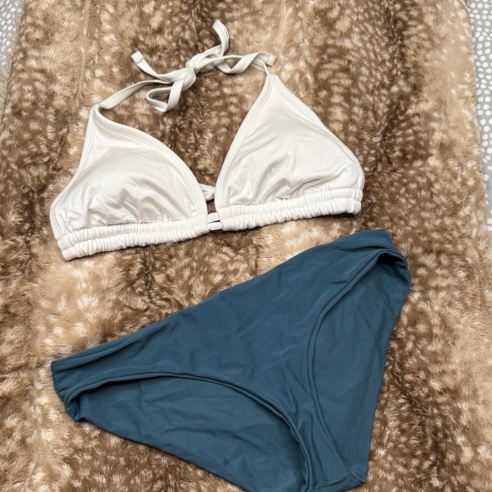 White and Teal Bikini Set